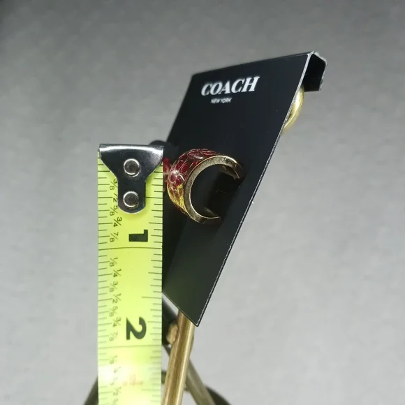 Coach Signature C Huggie Huggy Sparkle Red Gold Enamel Hoop Earrings - Picture 3 of 6